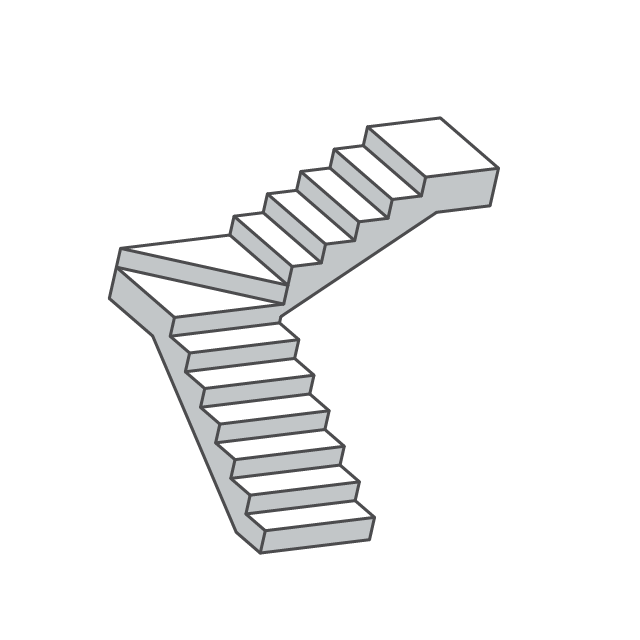 中間二段曲がり階段イラスト