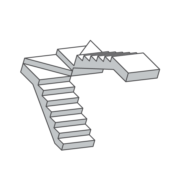 中間四段曲がりU字型階段イラスト