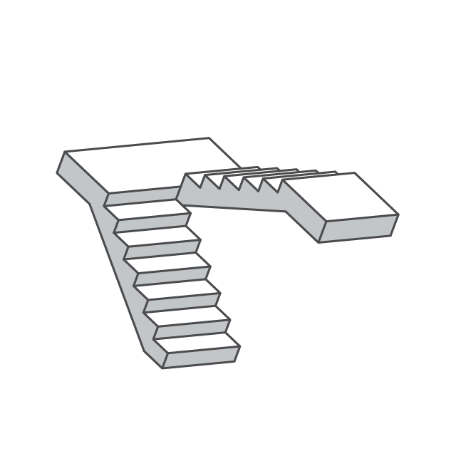 中間踊り場付きU字型階段イラスト